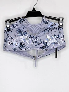 NWT Ambrielle Swim Bikini Top Color Purple Floral Pattern Around The Neck Straps - Picture 1 of 2