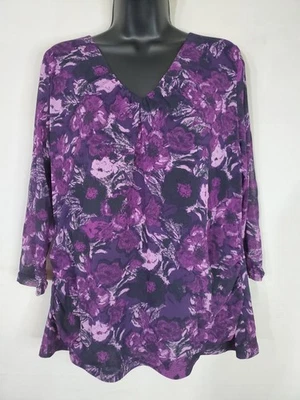 Blusa para mujer 212 Collection talla grande pura forrada floral hermosa púrpura  Foto 1 de 4