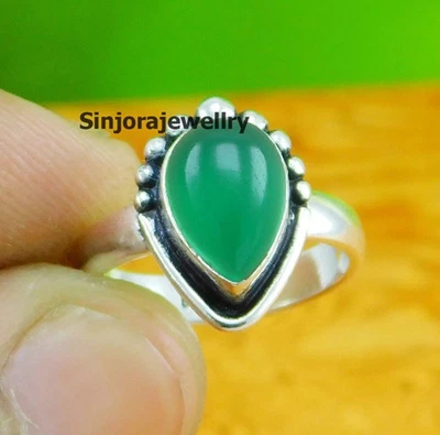 Anillo de piedras preciosas de ónix verde 925 plata esterlina hecho a mano... - Imagen 1 de 4