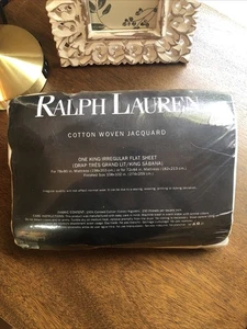 Ralph Lauren Baumwolle Web Jacquard Weiß King Flach Unregelmäßig Laken 230 Fäden - Bild 1 von 5