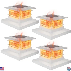 4 Pack Solar Post Cap Lights with Flickering Flame for 4x4 5x5 Posts, LED Decor - Picture 1 of 6