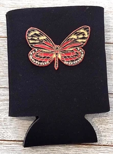 Butterfly Collapsible Foam Can Koozie Fabric Applique Black Beer Soda  - Picture 1 of 1