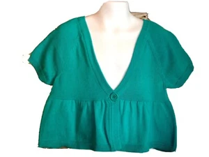 J. KHAKI Teal Aqua Blue Short Sleeve Sweater Cardigan Girls Sz Small 6 6X - Picture 1 of 5