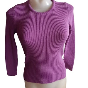Women's Small Vintage 1970's Purple Hippie Ribbed Knit Long Sleeve Sweater Top - Picture 1 of 18