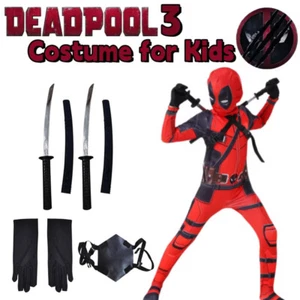 Kids Deadpool Costume Superhero Cosplay Boy Lycra Morph Party Jumpsuit Set - Picture 1 of 18