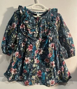 BEBE by MINIHAHA dress - deep green floral, gold thread - Size 0 - 6-12mths - Picture 1 of 14