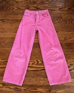 H&M Girls KIDS PINK Adjustable HIGH Waist WIDE  Leg COTTONCorduroy Pants SIZE 8 - Picture 1 of 6