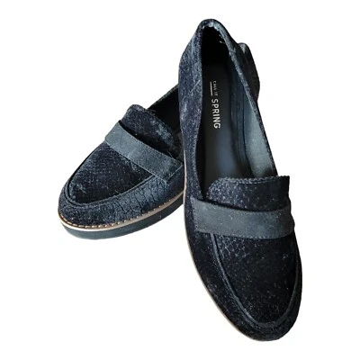 Call It Spring Black Microfiber Loafer Wedge Heel Flat Slide On, Sz 7.5 Women - Image 1 of 4