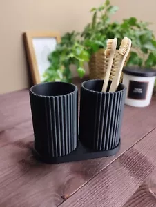 2x Electric Toothbrush Holder - Ribbed Bathroom Caddy - Multifunction Organizer - Picture 1 of 5