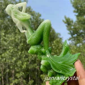 4" Green Luminous Stone Carved Epoxy resin Mermaid Skull Reiki Healing 1pc - Picture 1 of 12