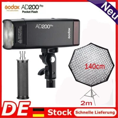 Godox Witstro AD200Pro TTL-Taschenblitz + Lampenhalter +140cm Softbox +Ständer - Bild 1 von 4