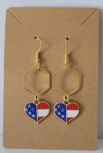 USA Flag.New Medium dangle earrings Made From Brass Or Copper. Nickle/lead Free - Picture 1 of 1