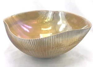 Vidrio de Murano Decoración del Hogar Yalos Casa Cuenco Acanalado Irredescente Oro Shell 12" Italia - Imagen 1 de 12