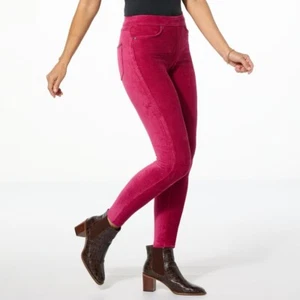 HUE Corduroy Pull On Leggings Size Medium Slim Fit Stretch Cotton Blend Beet Red - Picture 1 of 8