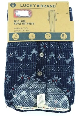 Lucky Brand One-Piece Pajamas Womens M Waffle Knit Stretch Blue White - Image 1 of 4