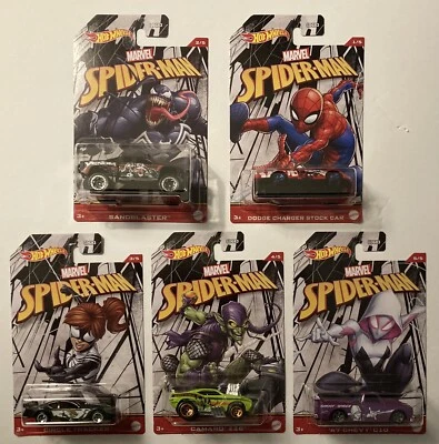 2023 HOT WHEELS MARVEL SPIDERMAN SET OF 5 CARS WALMART EXCLUSIVE  - Image 1 of 4