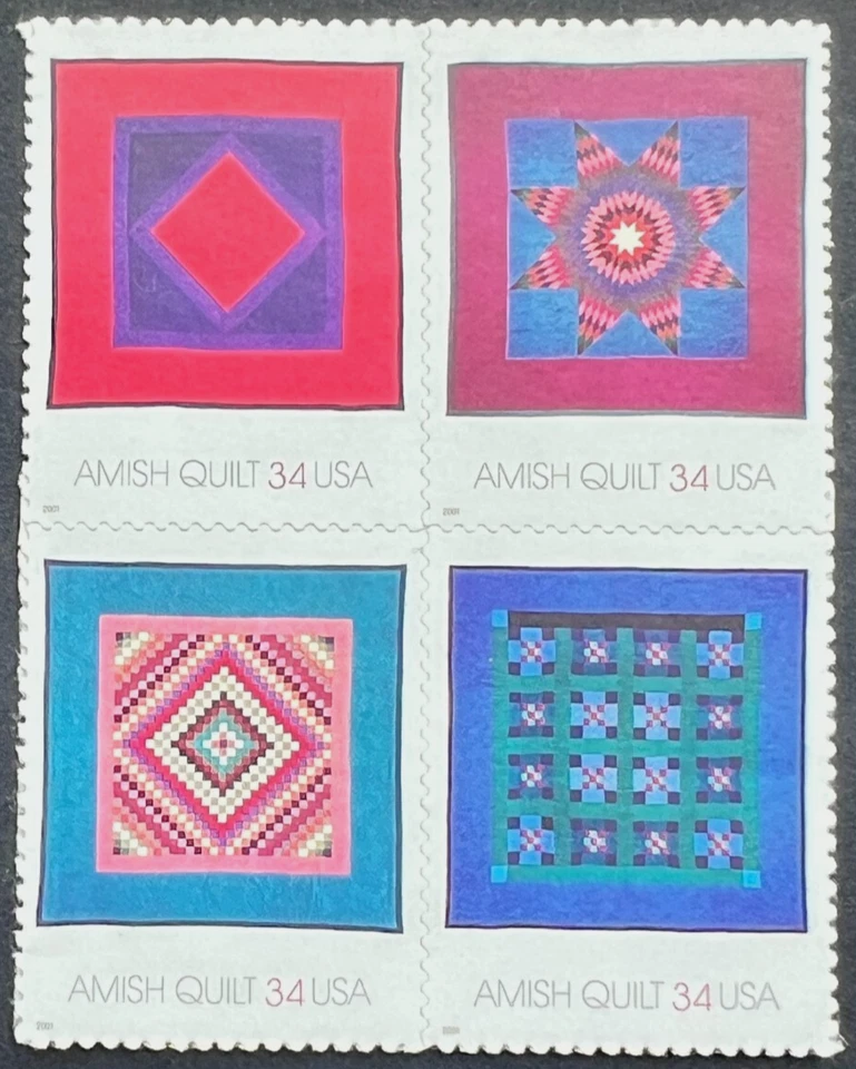 Scott#: 3527a -Amish Quilts (3524-27) 4x34¢ 2001 APU Block of 4 self-adhesive - Image 1 of 1