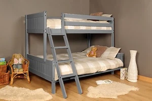 TRIPLE BUNK BED GREY SLEEPER PINE WOODEN FRAME 3FT SINGLE 4FT SMALL DOUBLE - Picture 1 of 6