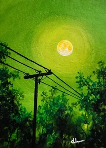 "Sunset-fall" ACEO Original Acrylic Painting Vintage Collectable Art Signed ATC - Picture 1 of 2