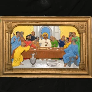 Vintage Last Supper 3D Resin Plaque Art Made In Mexico 16 x 11” Hand Painted - Picture 1 of 15