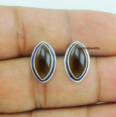 Smoky Quartz Gemstone 925 sterling silver handmade Stud Earrings - Image 1 of 4
