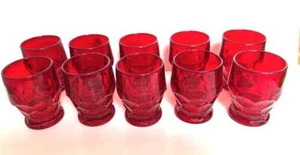 Vintage Lot of 10 Georgian Ruby Red Viking 8 oz Water Lowball Glasses Honeycomb - Picture 1 of 2