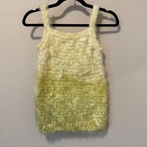 Yellow Green Sleeveless Fitted Festival Tank Top Faux Fur Fabric - Picture 1 of 5
