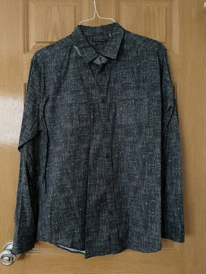 $198 Size L Elie Tahari Steve Shirt - 'Dover' Stretch Cotton Poplin Shirt Black - Image 1 of 4