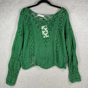 Zara Knit Boat Neck Loose Knit Green Sweater Top See Through Small NWT Crop - Picture 1 of 10