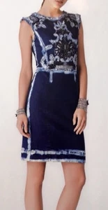 MARC CAIN Collections Sz M /36 Denim Jean Beaded Detail STUNNING RUNWAY Dress - Picture 1 of 10