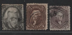 US 1861-1862 SCOTT #73, 76, 78 USED NEAT LIGHT CANCEL F–VF - Picture 1 of 2