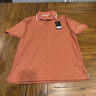 Walter Hagen P11 男式小号 (S) 破损 Geo Leaf 橙色高尔夫 Polo 全新带标签 MSRP $70 — 第 1/4 张图片
