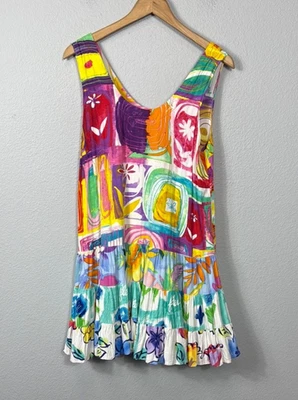 Vintage Jams World Short Tropical Floral Dress Small Floral Fleur V-Neck - Image 1 of 4