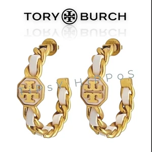 NEW! Tory Burch Marion Gold & White Chain Hoop Earrings - Picture 1 of 3