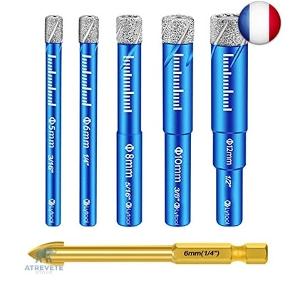 Lytool Jeu de Forets pour Carrelage avec 5,6,8,10,12 mm, Foret Diamant et Foret - Photo 1/4
