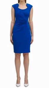 Calvin Klein ABITO TUBINO ARRICCIATO COLLO FERRO DI CAVALLO Donna 14W - Foto 1 di 8