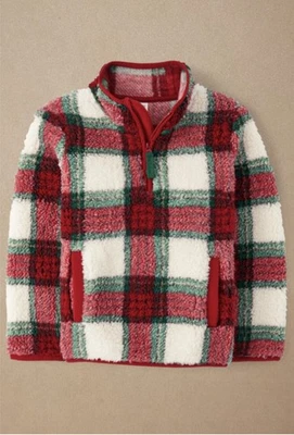 Gymboree Boys Plaid Sherpa Half Zip Pullover-Little Essentials - Tricolor Sz 12 - Image 1 of 4