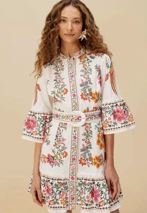 💕$230 FARM RIO DELICATE FOREST SCARVES FLORAL ORGANIC COTTON MINI DRESS LARGE - Picture 1 of 5