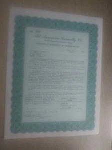 Folleto de 100 acciones de All American Casualty Company certificado 1950 - Imagen 1 de 6