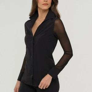 Anatomie Beth Mesh Sleeves Button Down Shirt Black Small - Picture 1 of 7