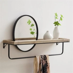 Linon Lila Center Mirror Wood and Metal Wall Shelf in Black - Picture 1 of 17