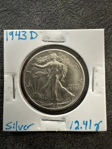 1943 D Walking Liberty 90% Silver Half Dollar. 12.41g. Non Magnetic. Denver Mint - Picture 1 of 5