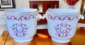 2x großer Italien Cachepot von Richard Ginori Rapallo Schwan/Band Girlande 8,5" EUC - Bild 1 von 12