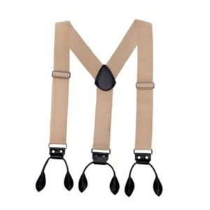  Men's Y-Back Suspenders, 2'' Wide Adjustable Suspenders with Button End, Beige - Picture 1 of 8
