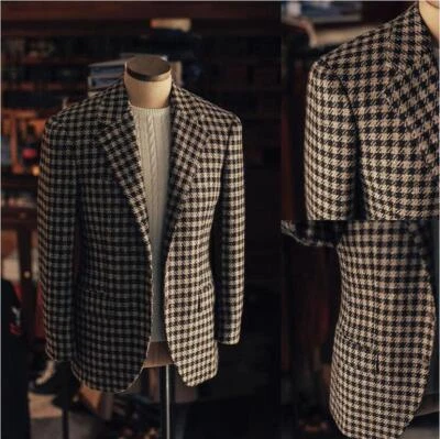 Men Houndstooth Checkered Blazer Business Leisure Party Prom Tuxedo Casual Suit - Image 1 of 4