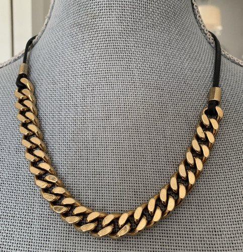 Collana Michael Kors in pelle nera tono oro catena a maglie grossa firmata 20 5”L