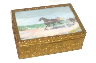 Old Jewellery Chest Casket Painting Painter Hübner Lauenburg Jockey Rider Horse • 269.83$