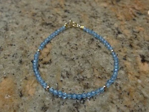 14kt Yellow Gold Natural Sky Blue Topaz Gemstone Bangle Bracelet 7.5" - Picture 1 of 1
