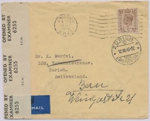 GB 1944 King George VI 5d as right single postage on VF Airmail-/Censorship-cvr - Picture 1 of 2