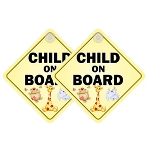 Baby on Board Car Sign Twin Pack 14x14cm Vinyl with Window Sucker Easy Fit - Picture 1 of 6